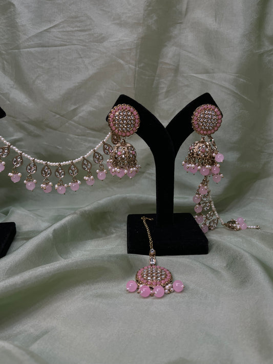 Baby pink jhumki/tikka with sahare