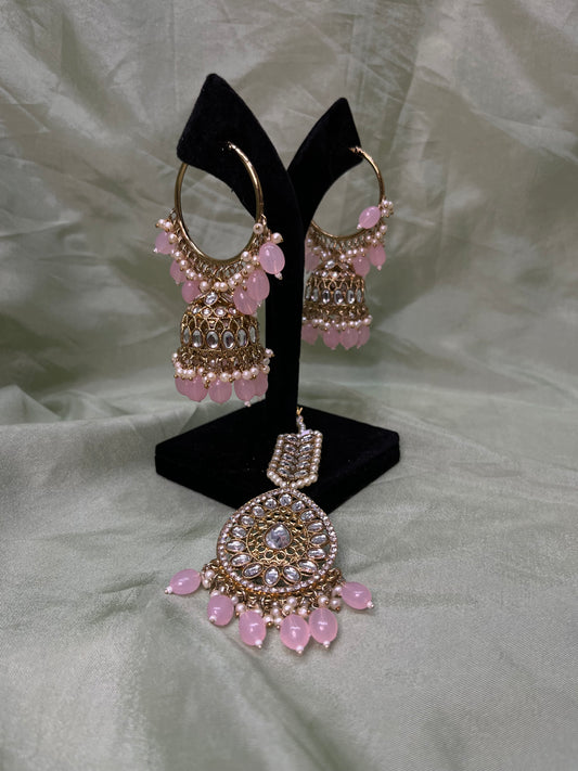 Baby pink earring/tikka set