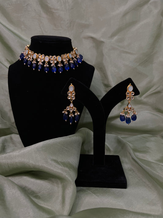 Royal blue and light blue pachi kundan choker set