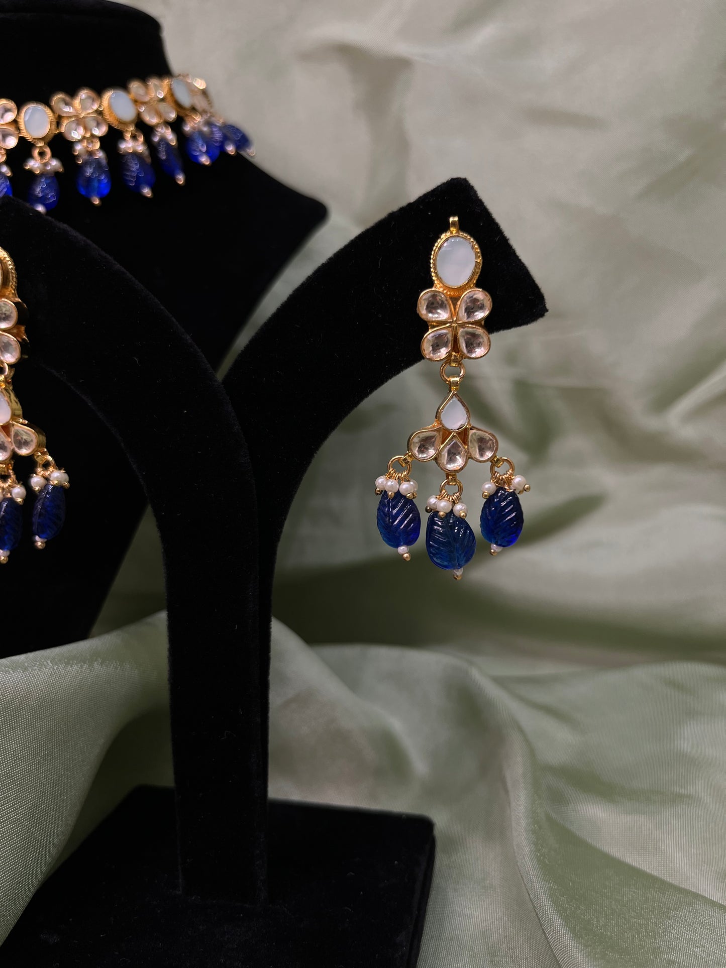 Royal blue and light blue pachi kundan choker set