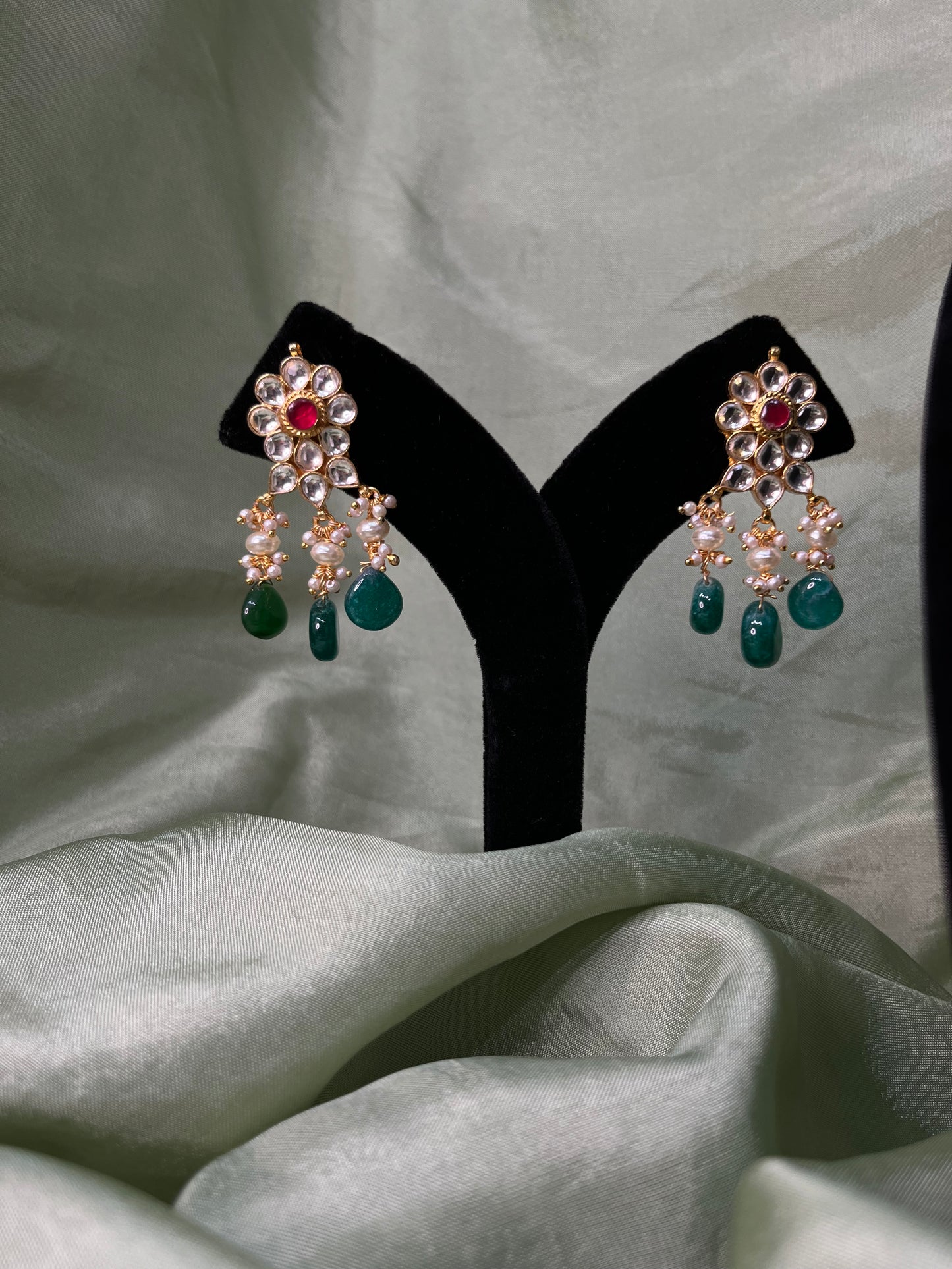 Emerald green and red pachi kundan choker set