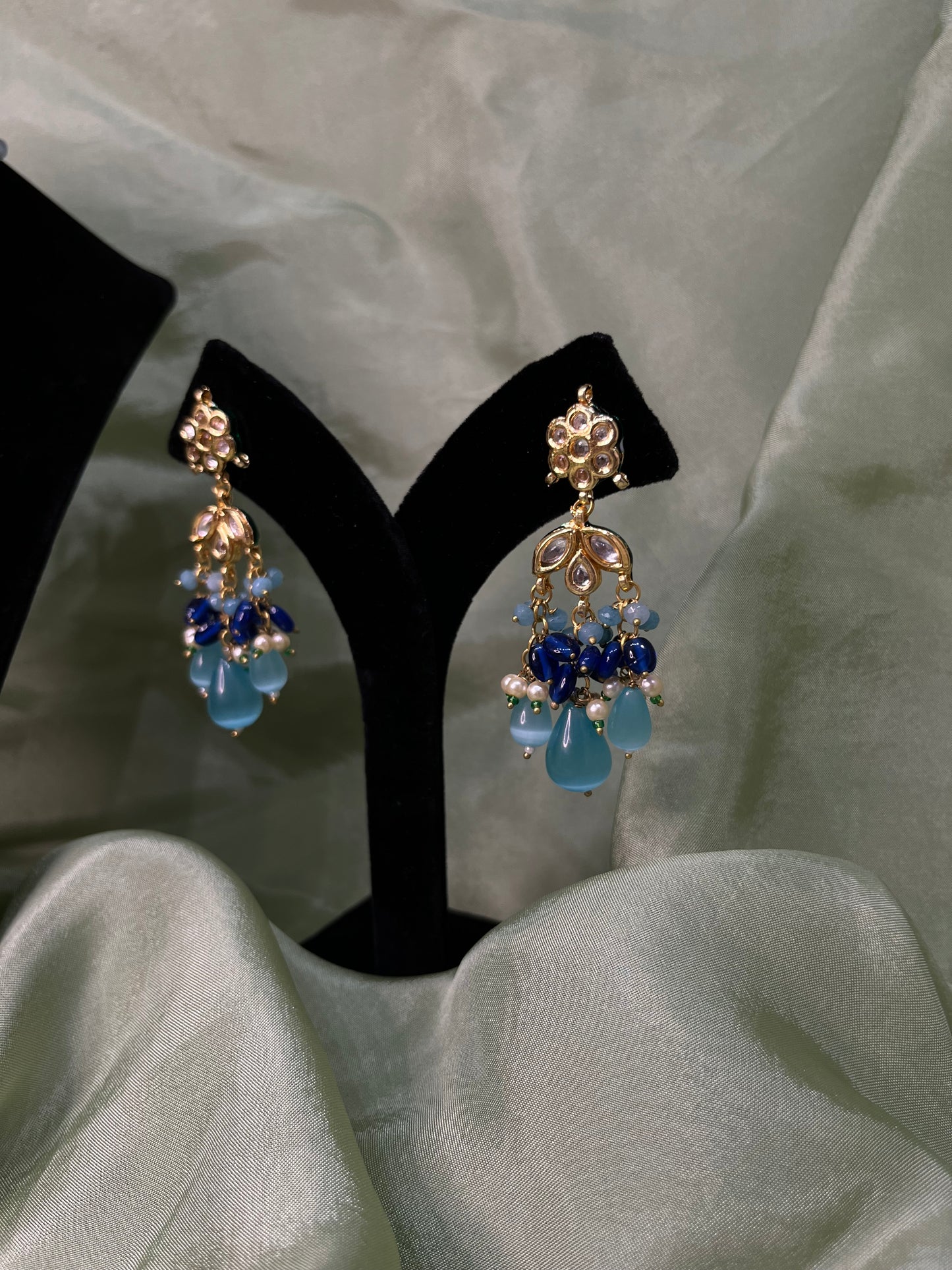 Light blue and Royal blue meenakari tiyani kundan choker