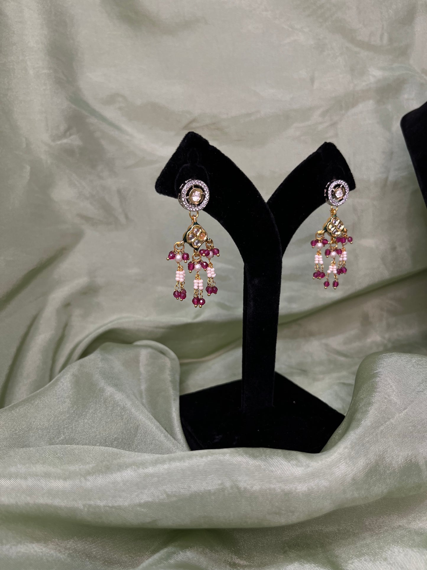 Maroon and baby pink Tiyani kundan choker set