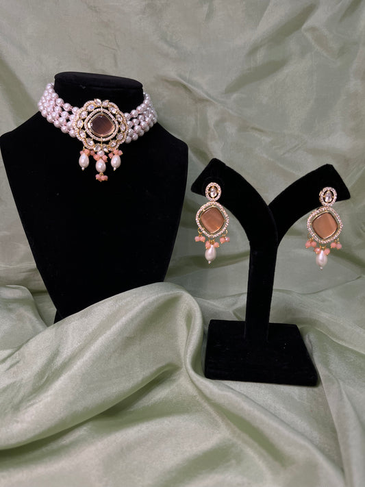 Peach Tiyani kundan choker set