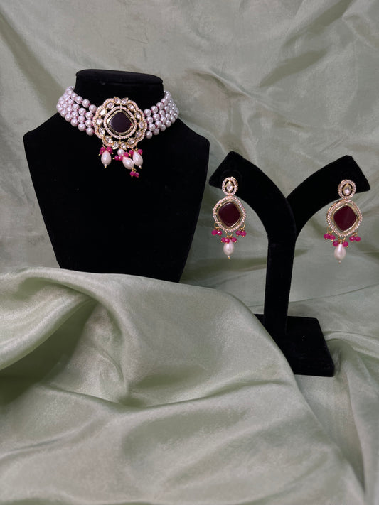 Hot pink Tiyani kundan choker set
