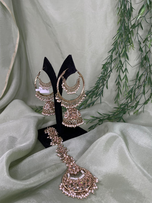 Gold jhumki tikka set