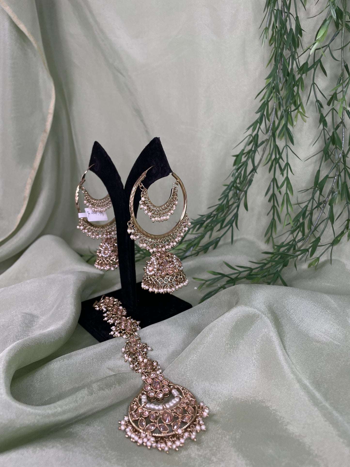 Gold jhumki tikka set