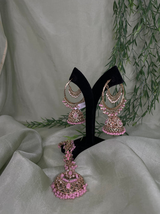 Baby pink jhumki/tikka set
