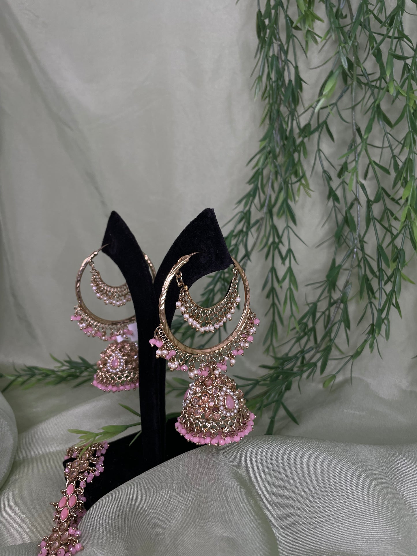 Baby pink jhumki/tikka set