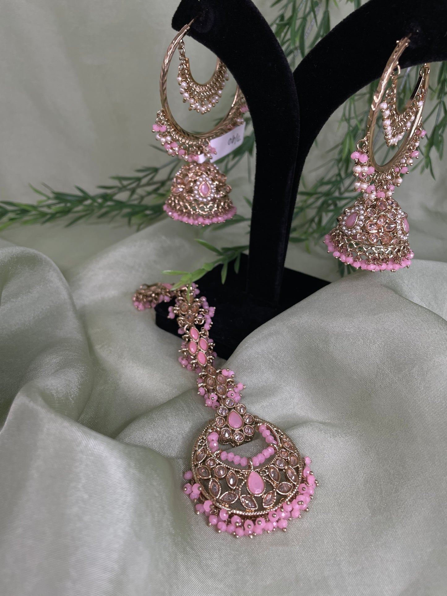 Baby pink jhumki/tikka set