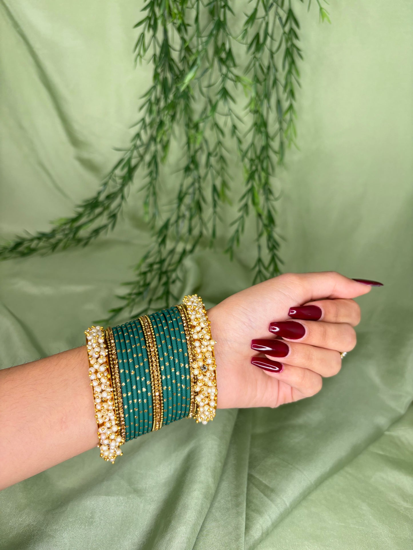 Emerald green bindi bangle set