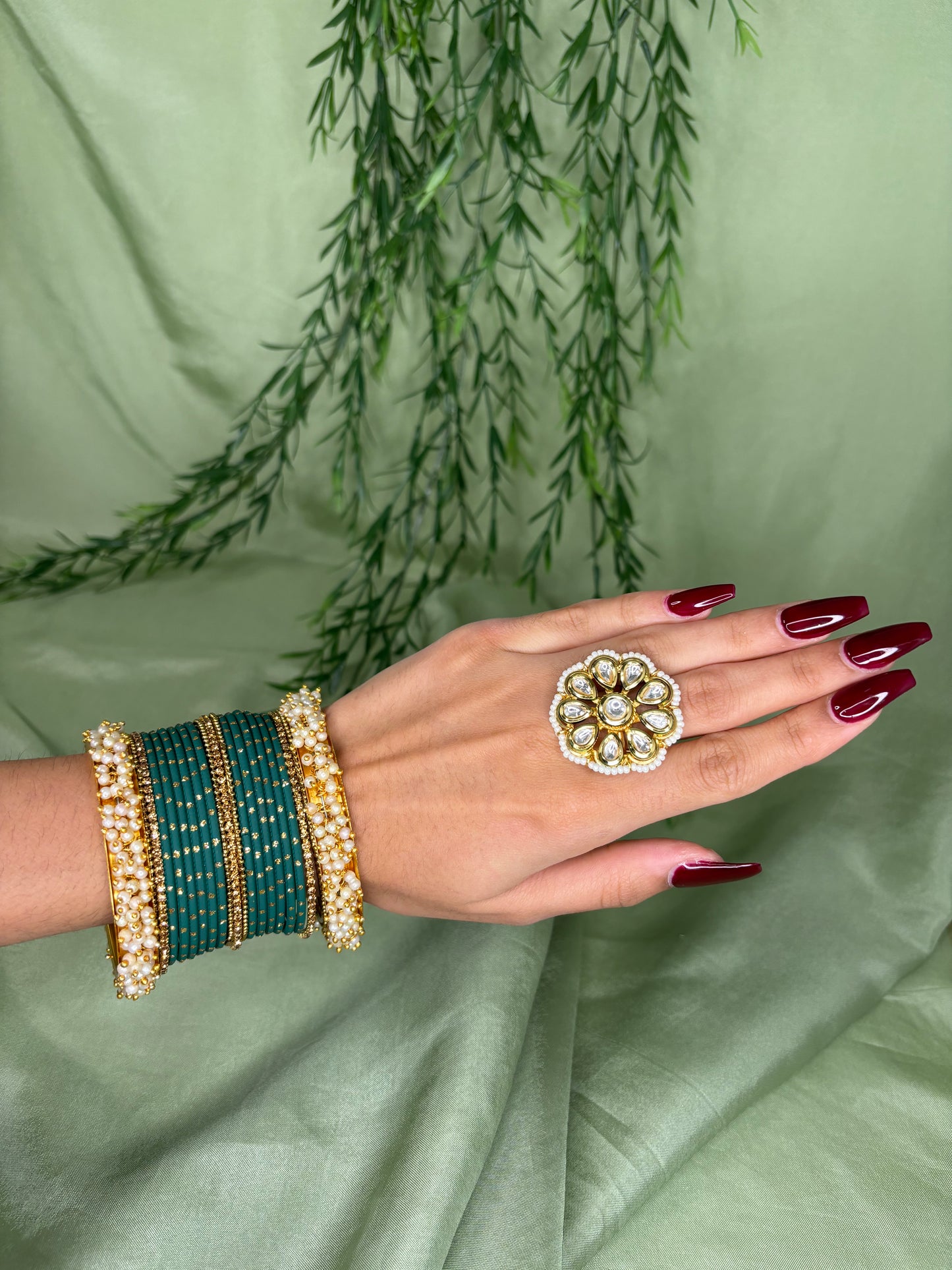 Emerald green bindi bangle set