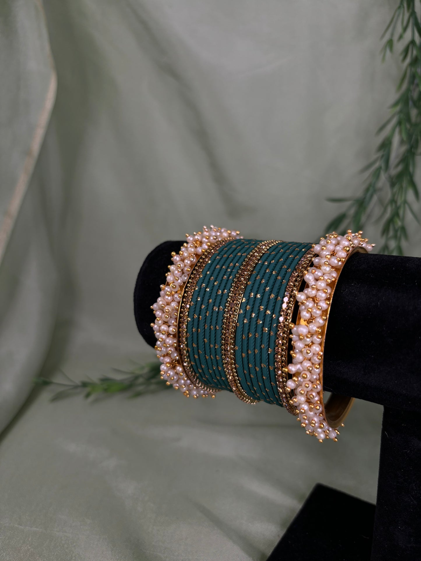 Emerald green bindi bangle set