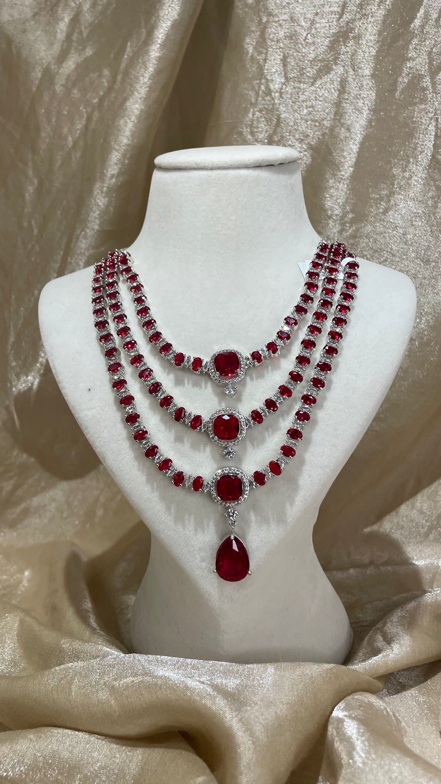 red layered necklace set