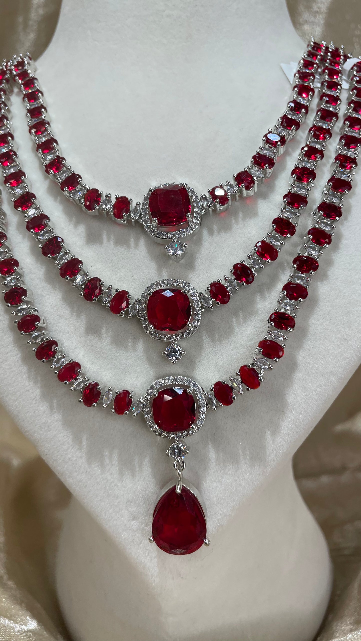 red layered necklace set