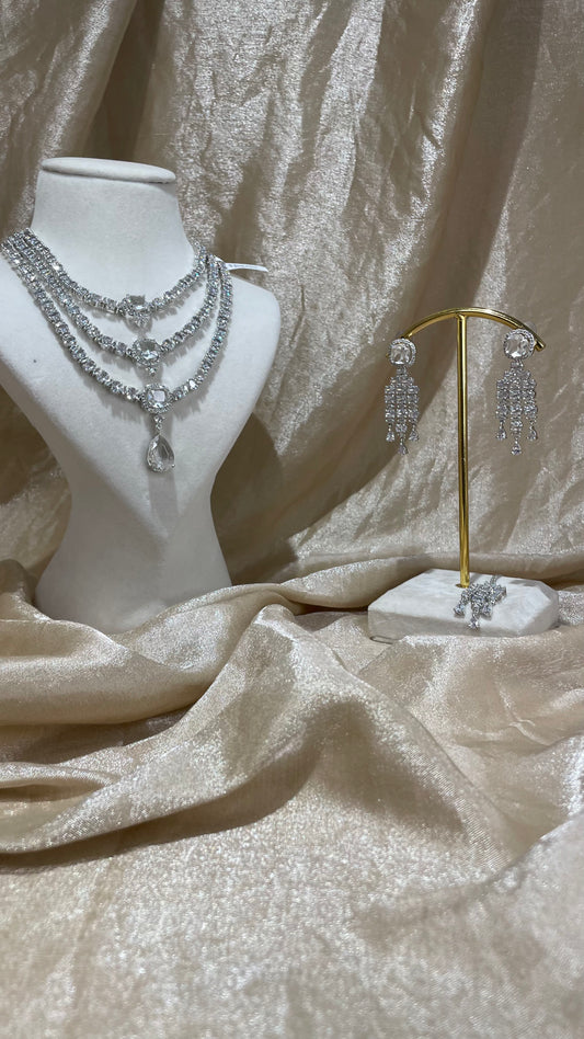 silver American diamond necklace set