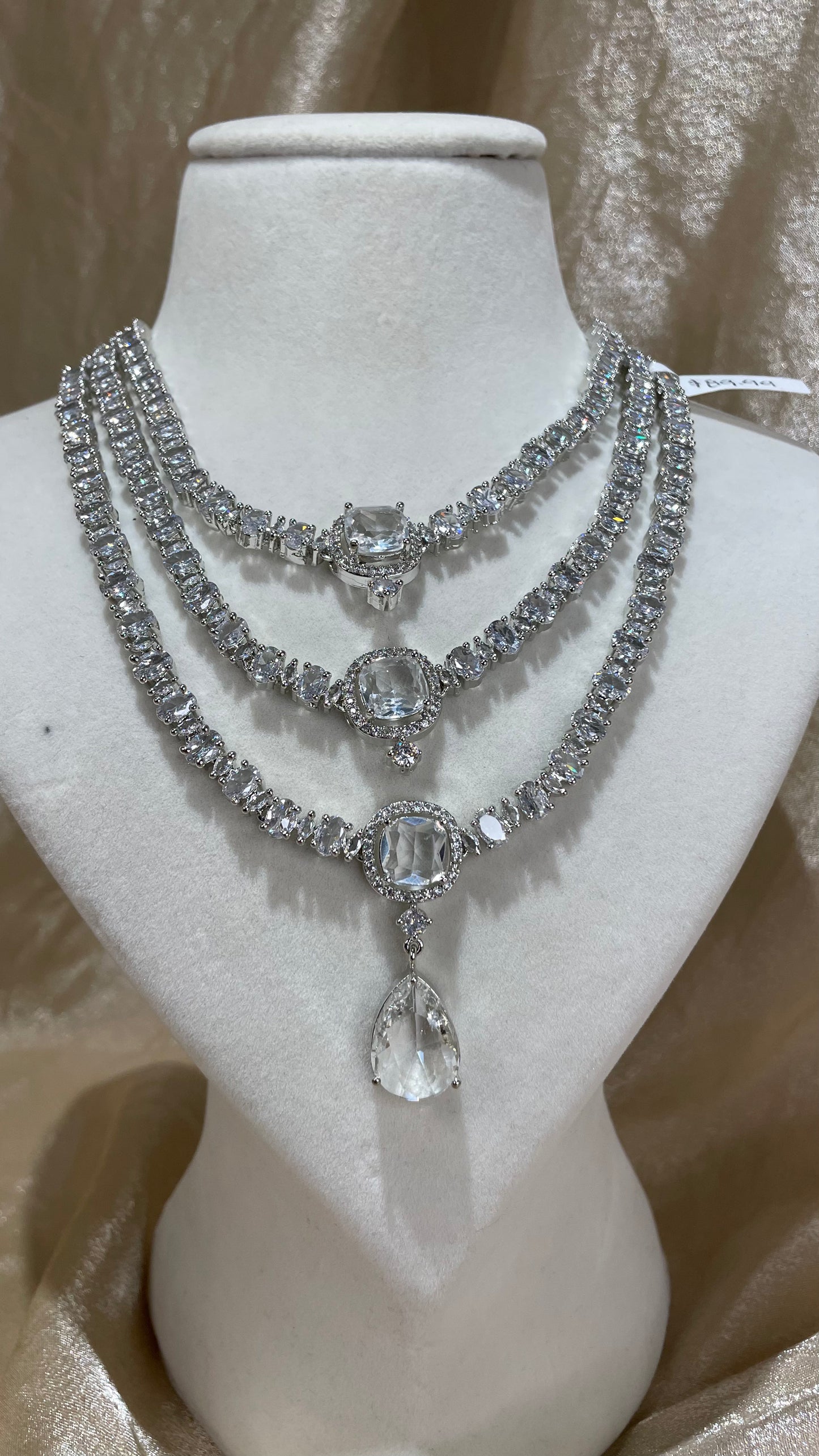 silver American diamond necklace set
