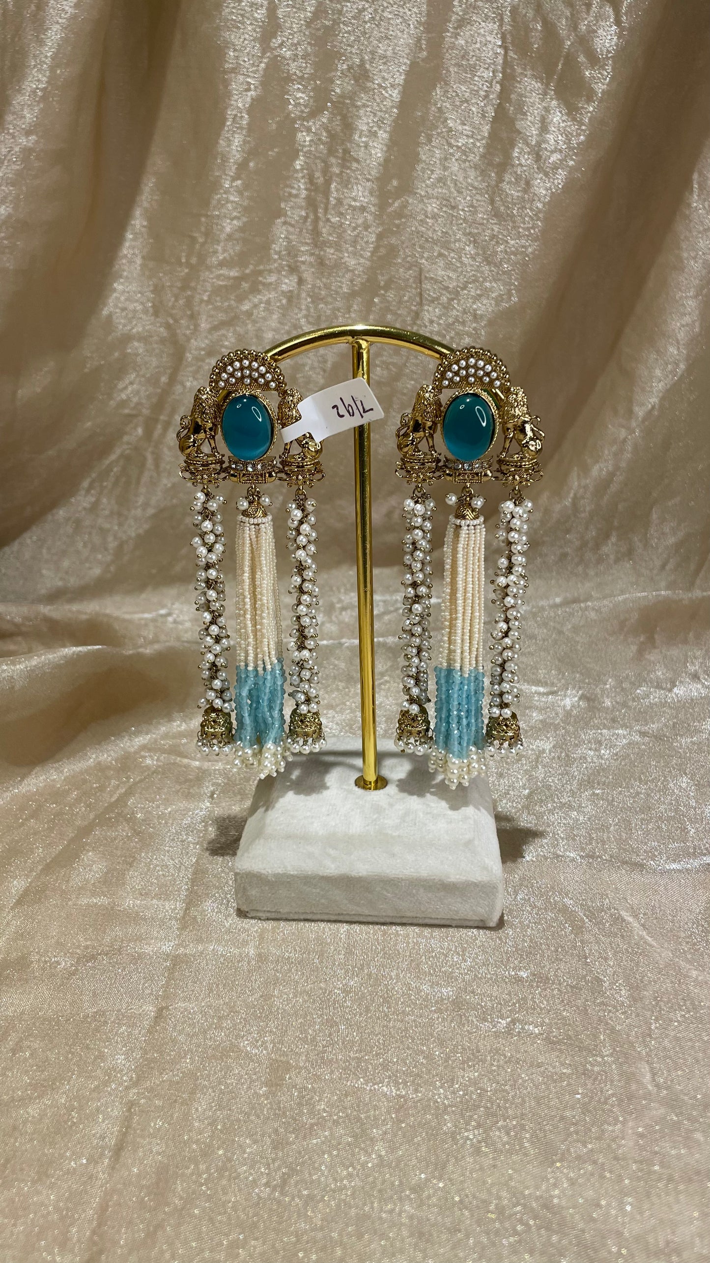 light blue statement earrings