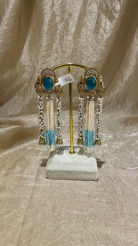 light blue statement earrings