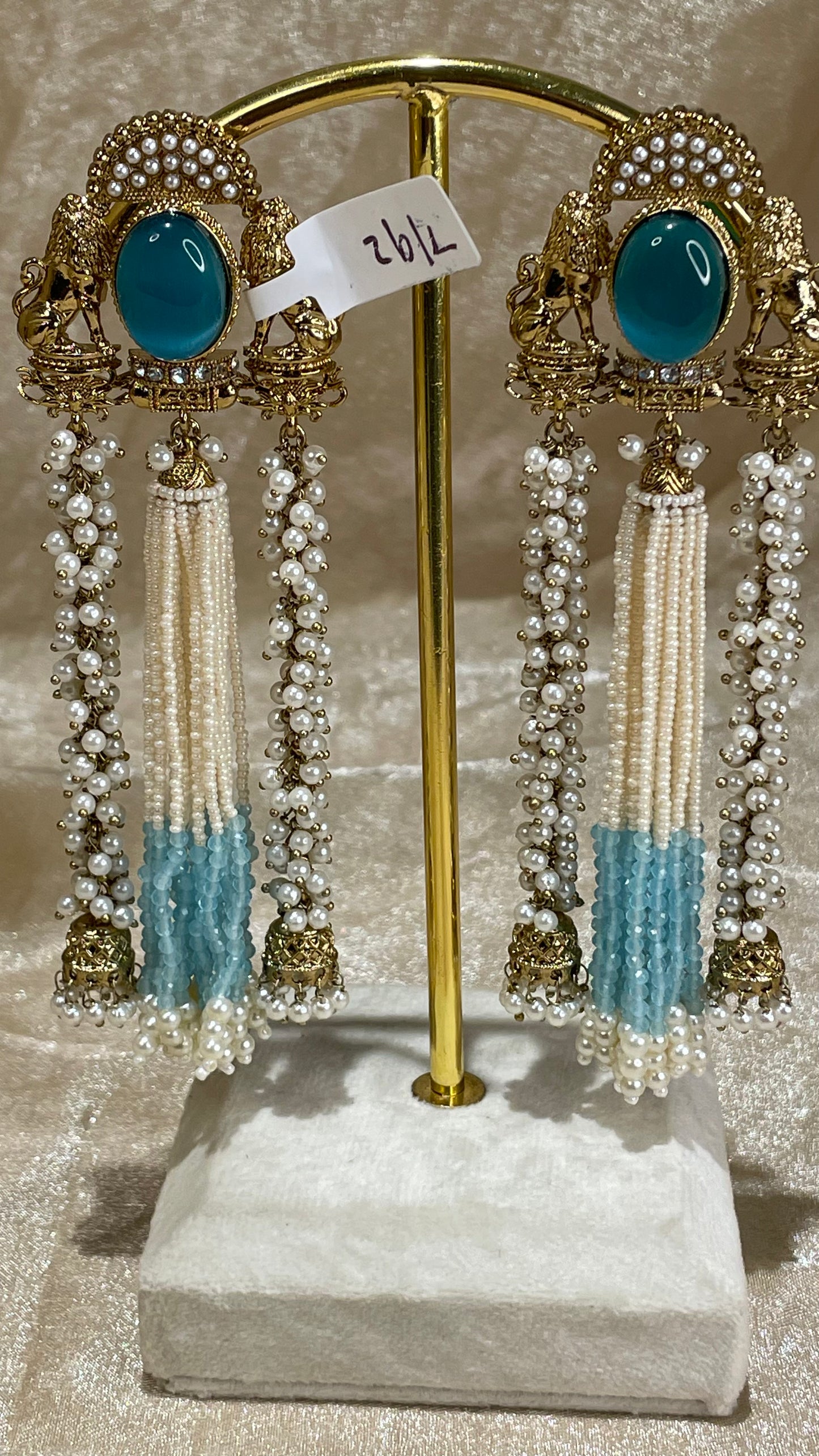 light blue statement earrings