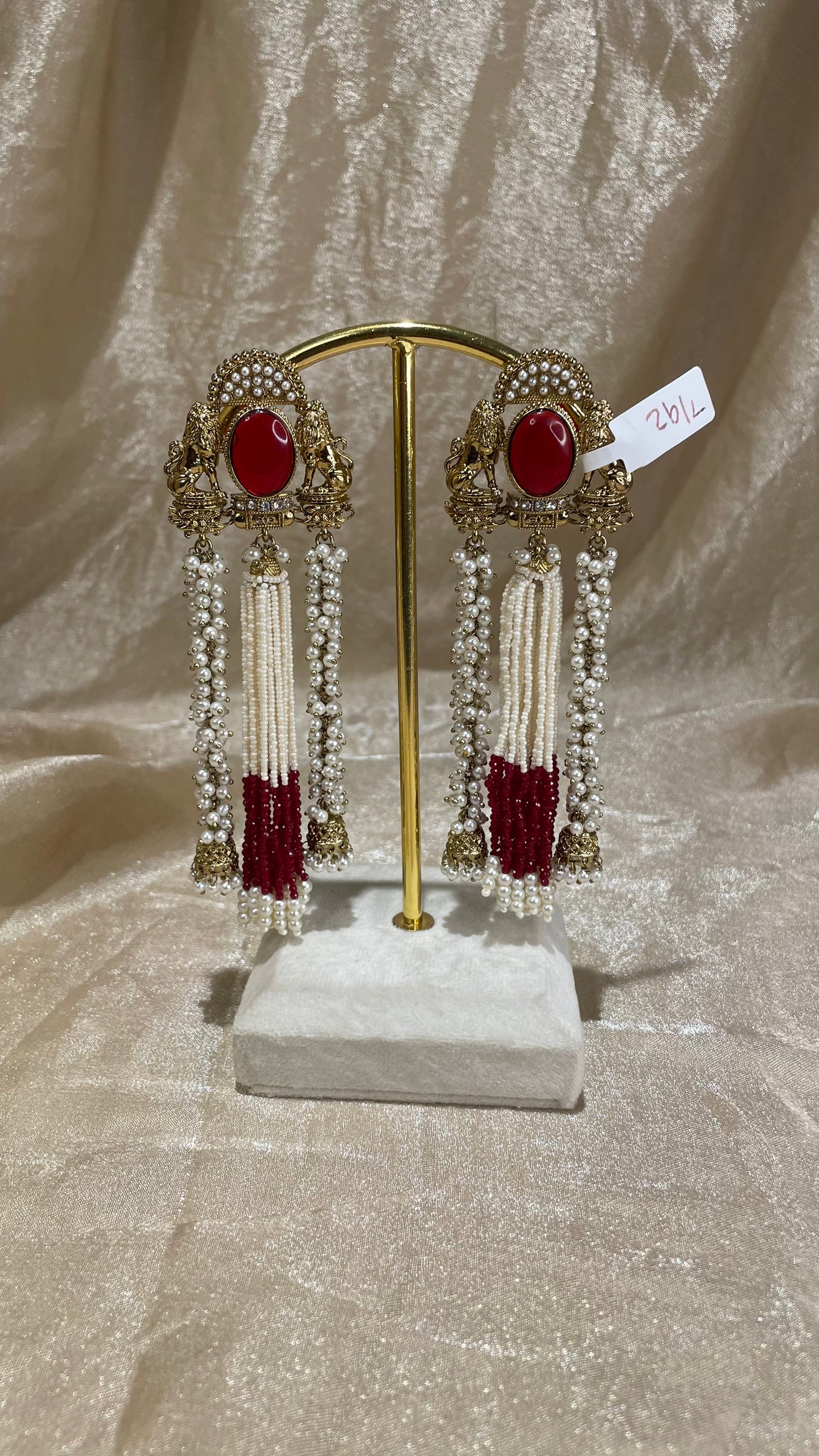 maroon statement earrings