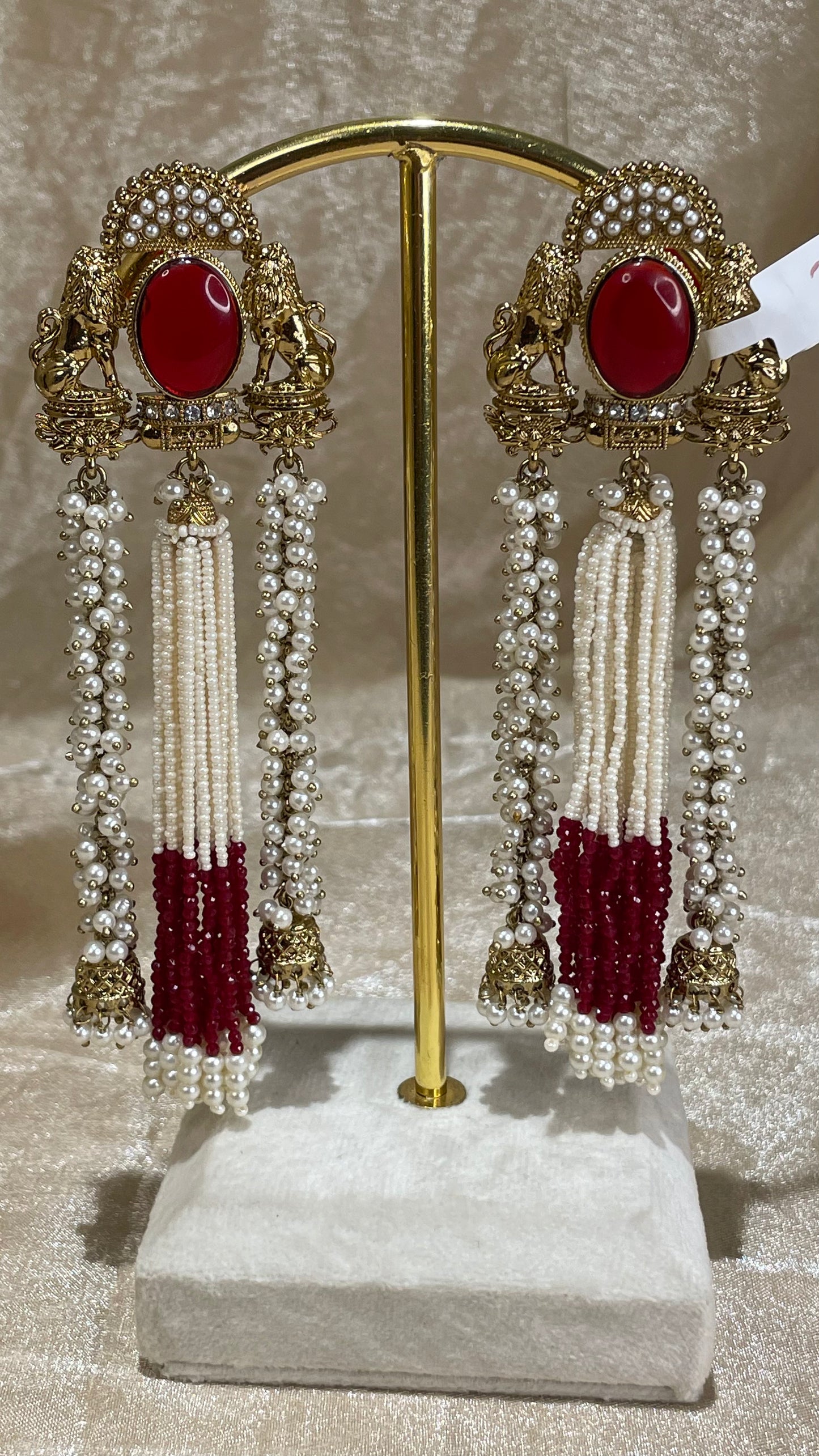 maroon statement earrings