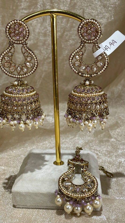 lavender jhumki/tikka set
