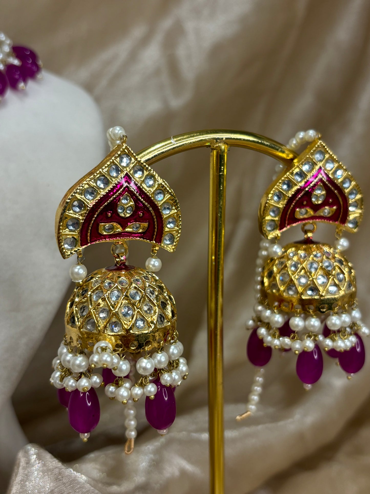 Hot pink thappa kundan choker set