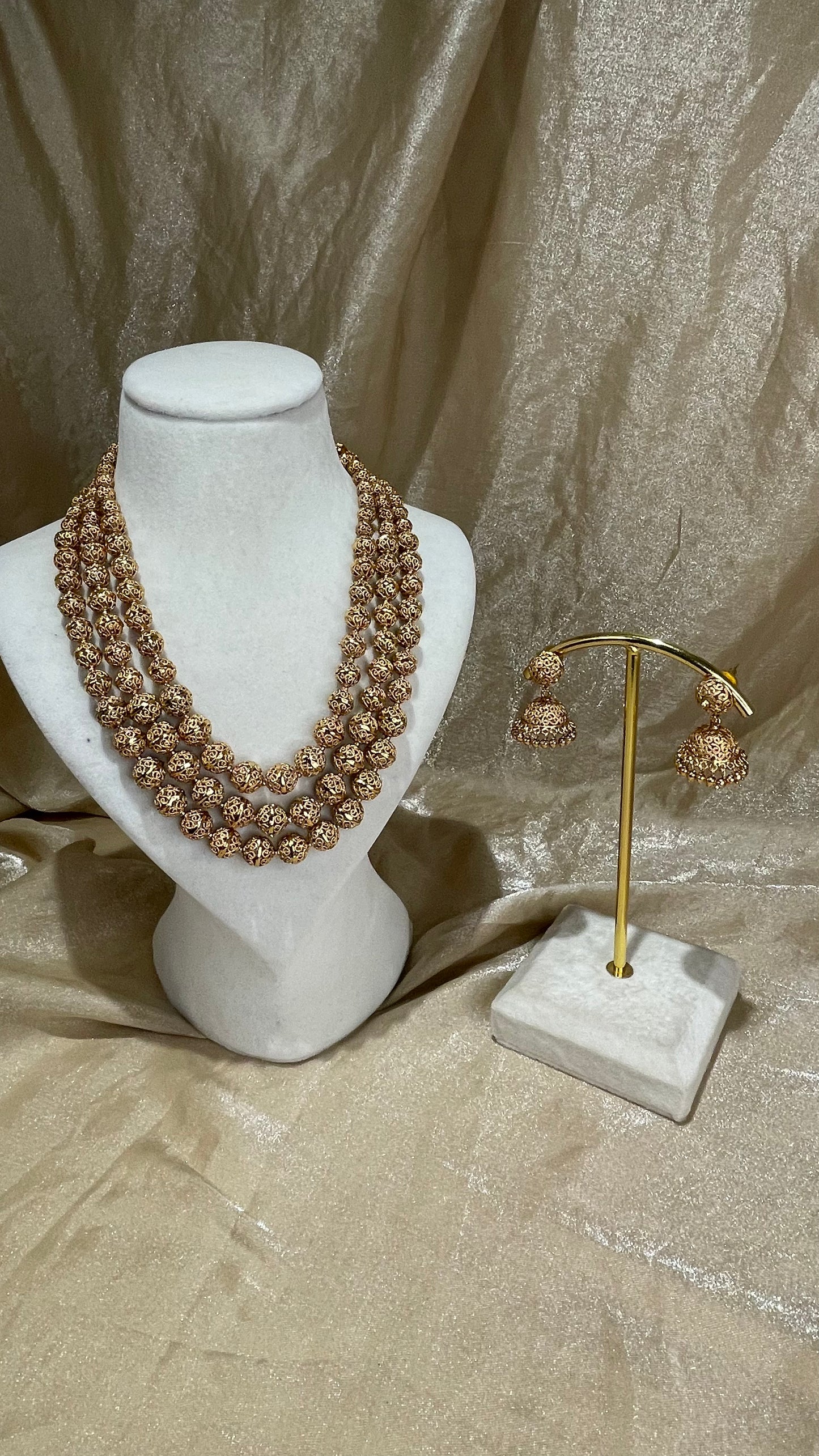 3 layer antique gold necklace set