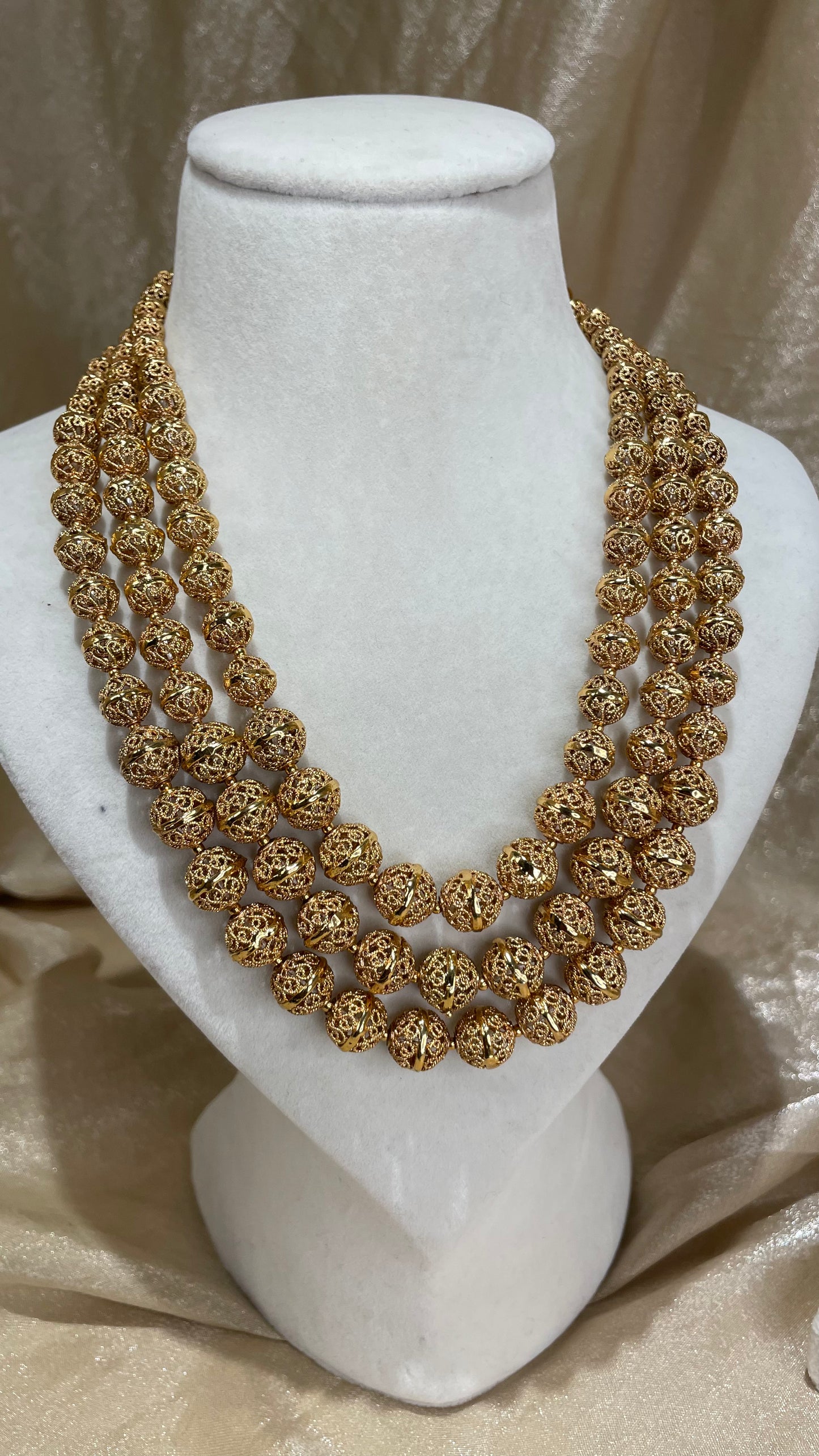 3 layer antique gold necklace set