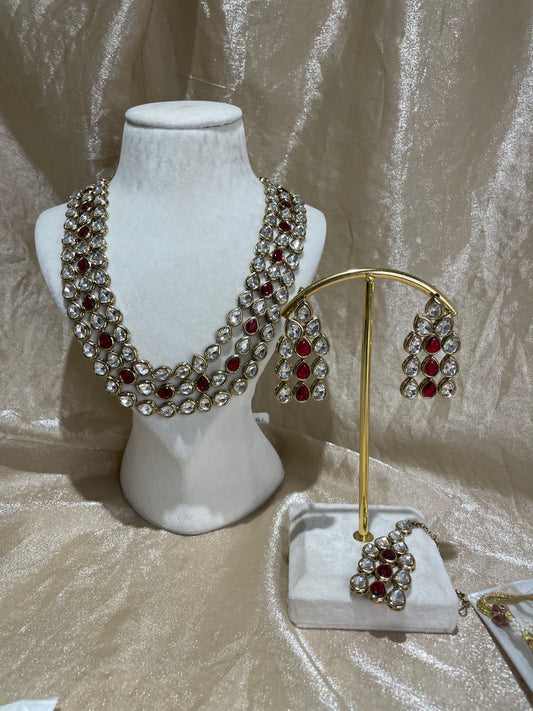 maroon long necklace set