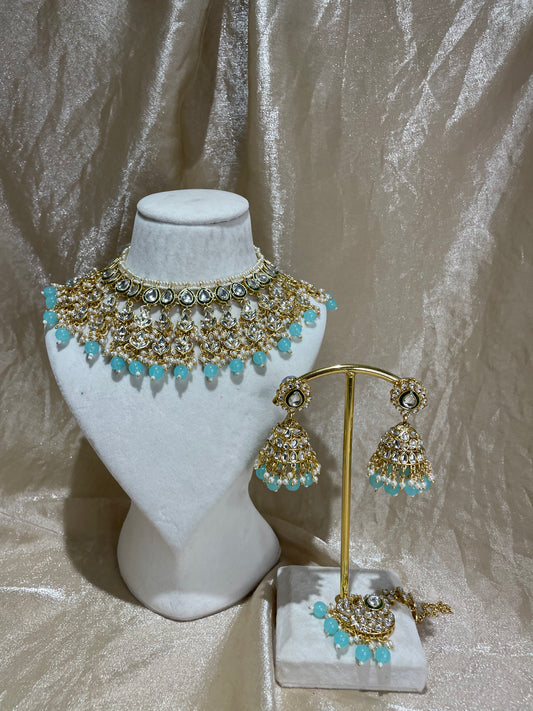 light blue necklace set