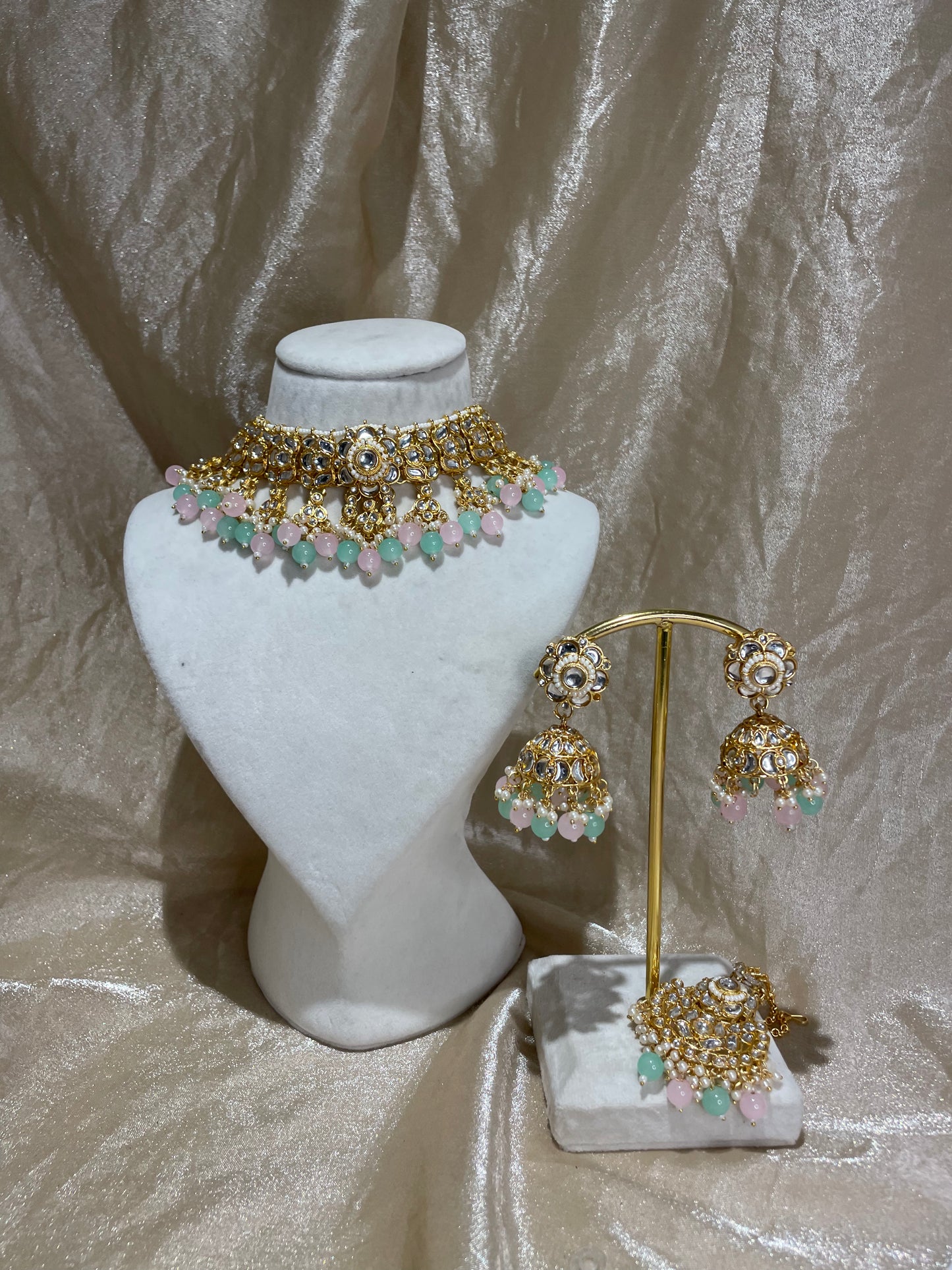 baby pink and mint green choker set