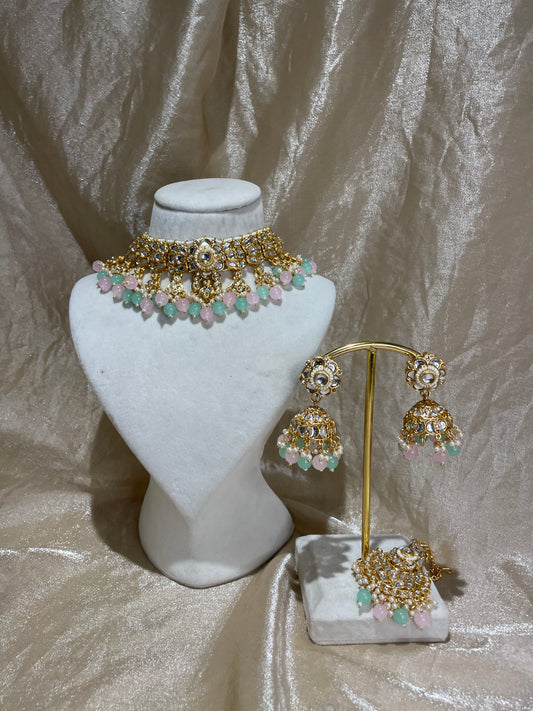 baby pink and mint green choker set