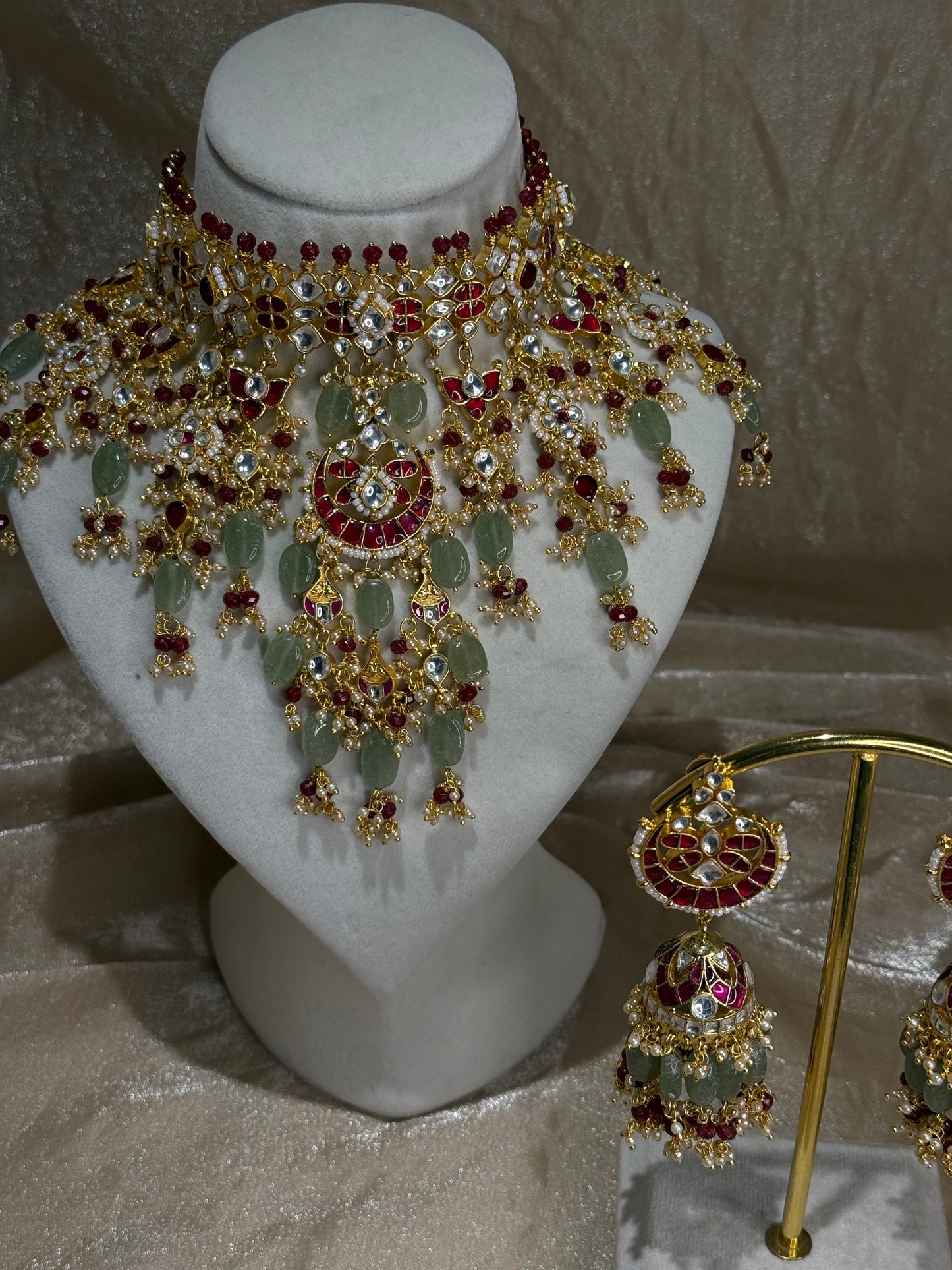 heavy sage green and maroon choker set