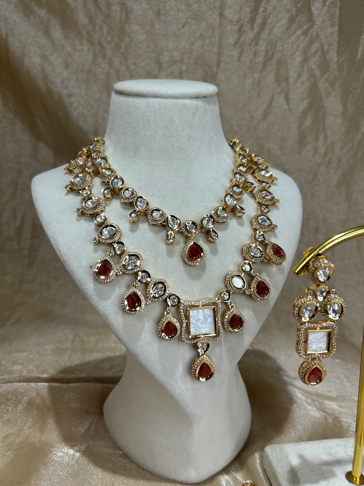maroon layered necklace set