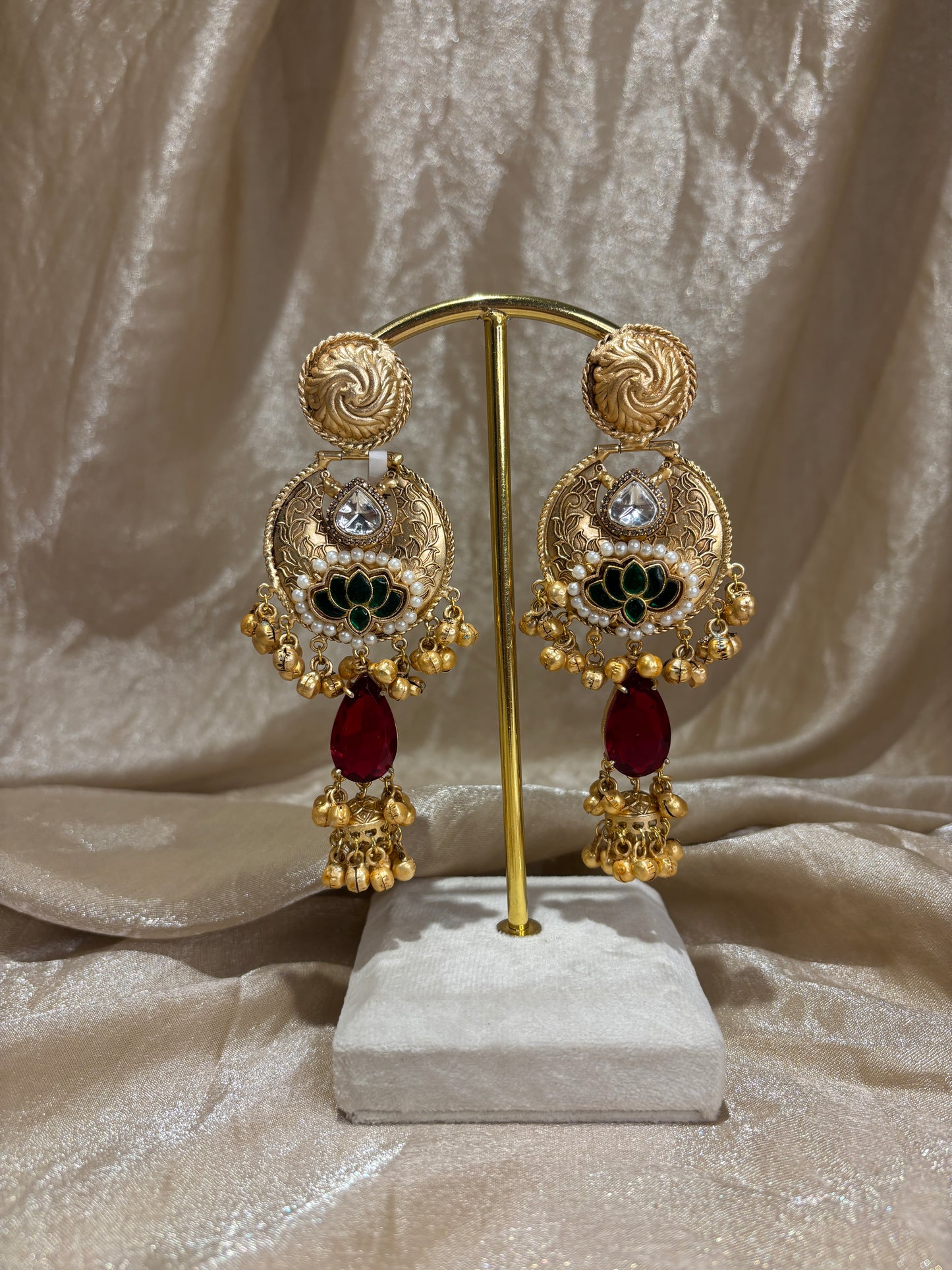 green and hot pink statement earrings