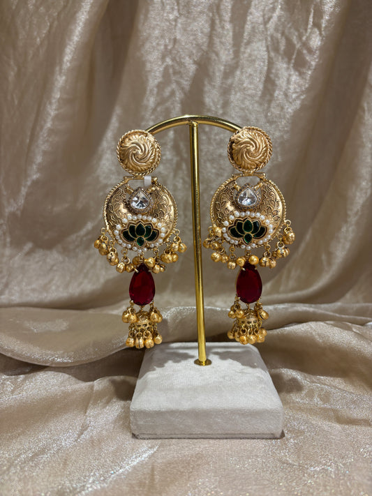 green and hot pink statement earrings