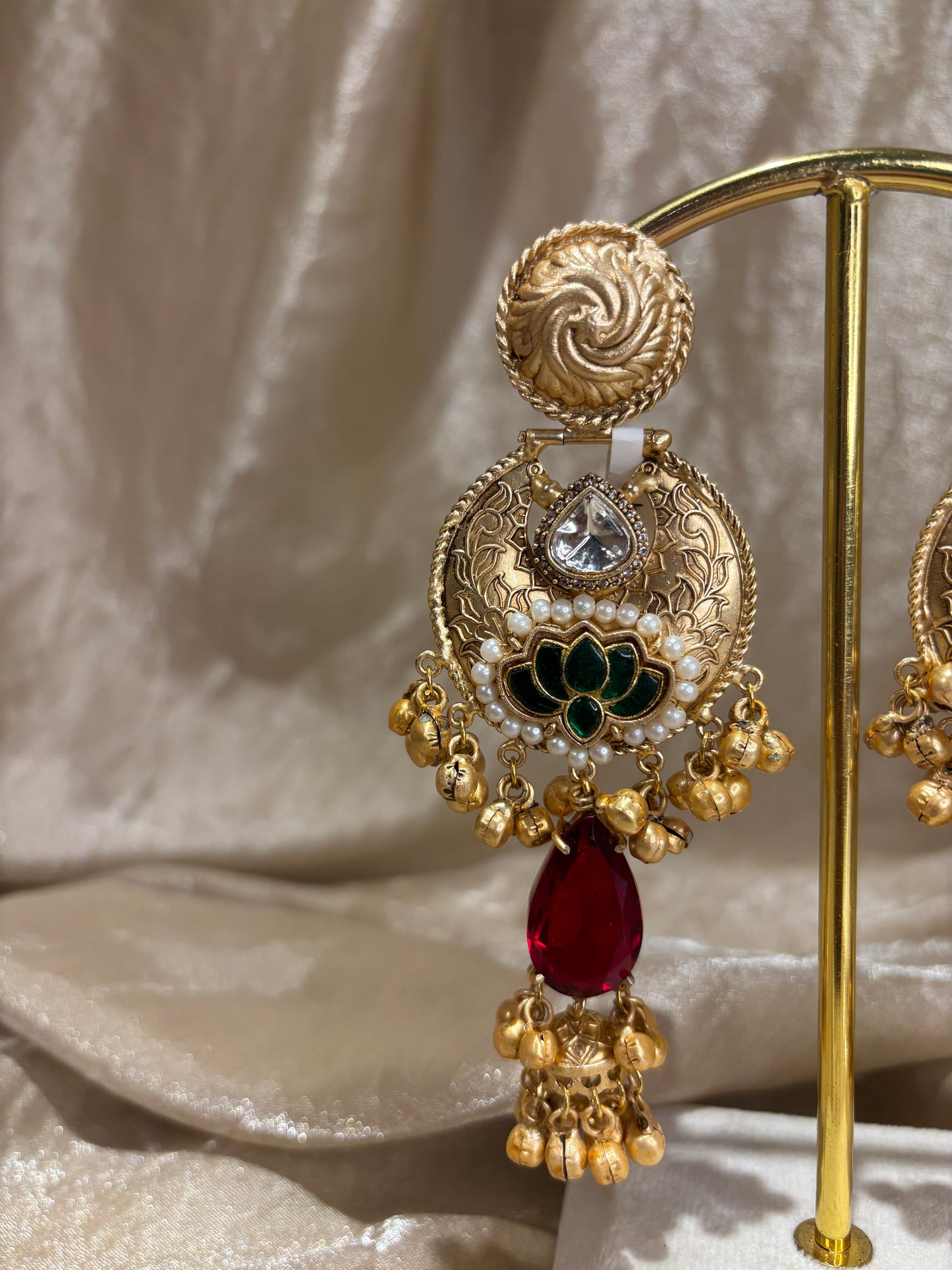 green and hot pink statement earrings