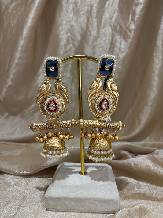 blue and hot pink statement earrings