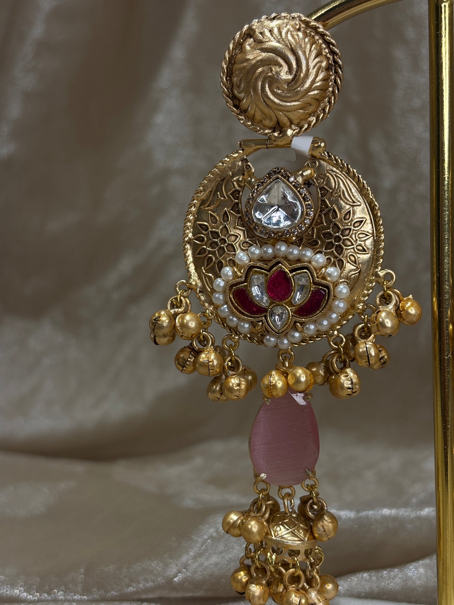 hot pink and baby pink statement earrings