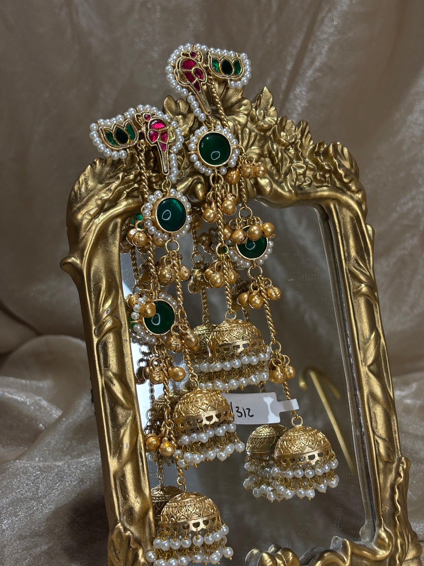 maroon and emerald green statement earrings