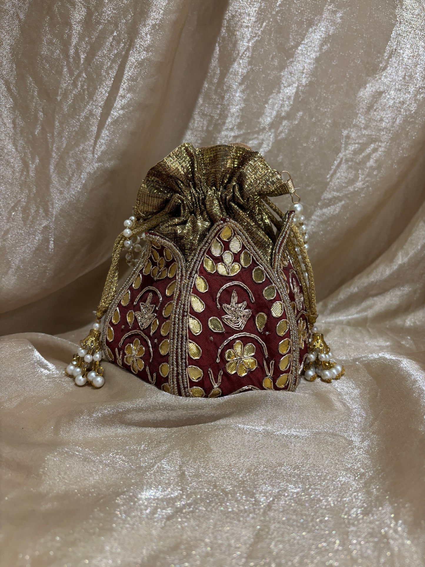 maroon potli purse