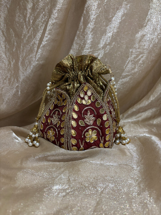 maroon potli purse