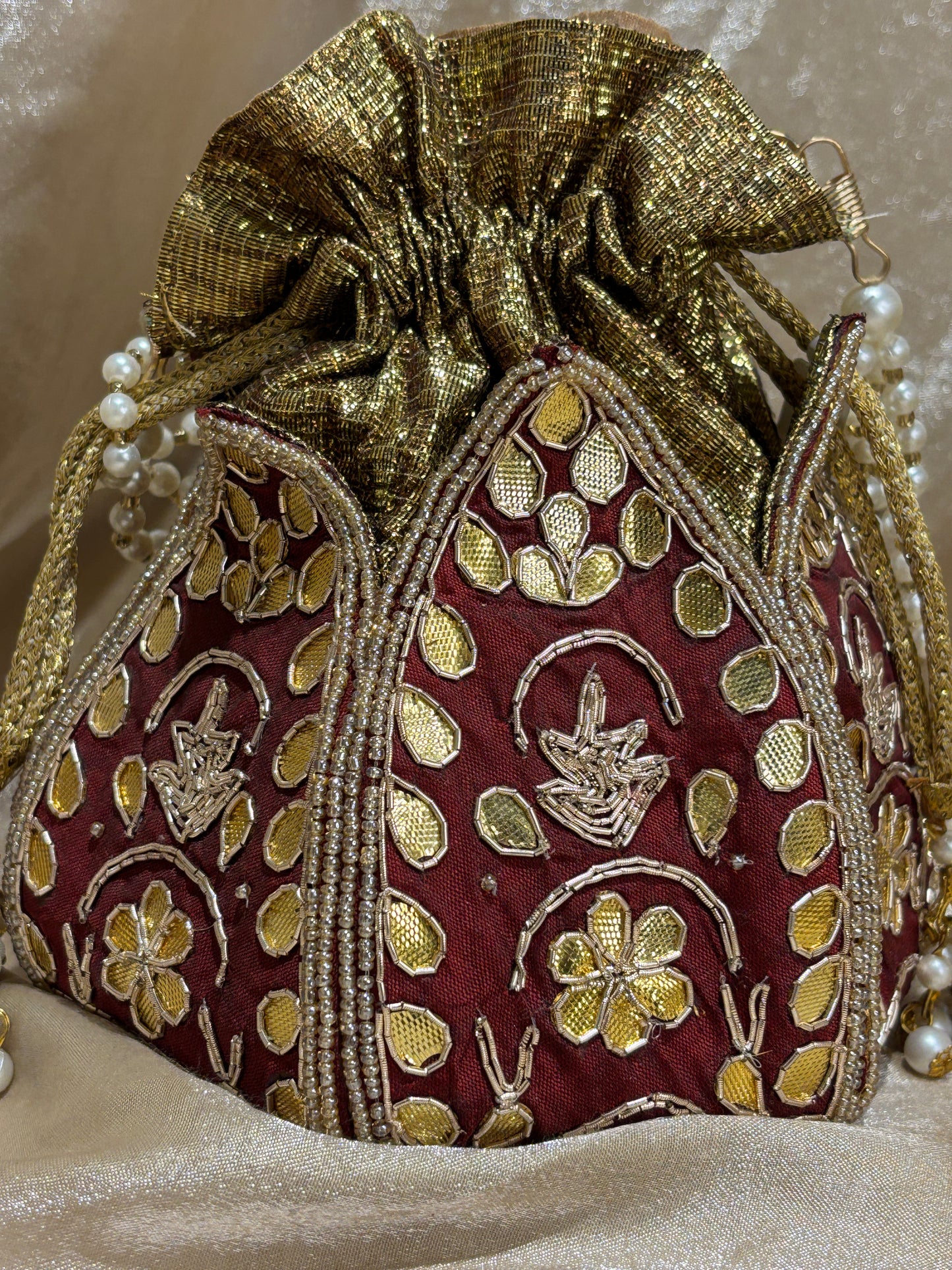 maroon potli purse