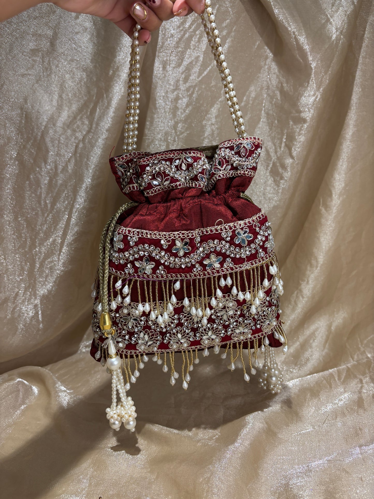 maroon potli purse