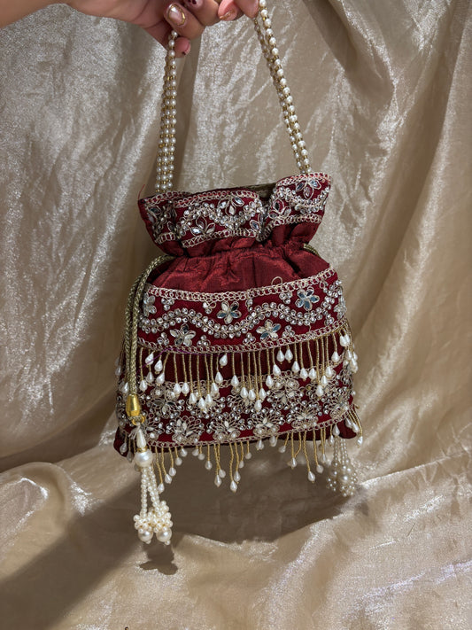 maroon potli purse