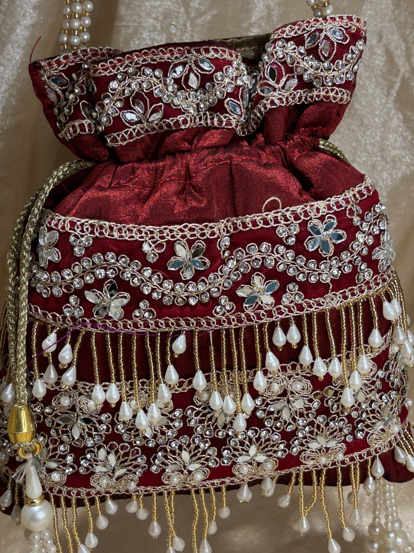maroon potli purse