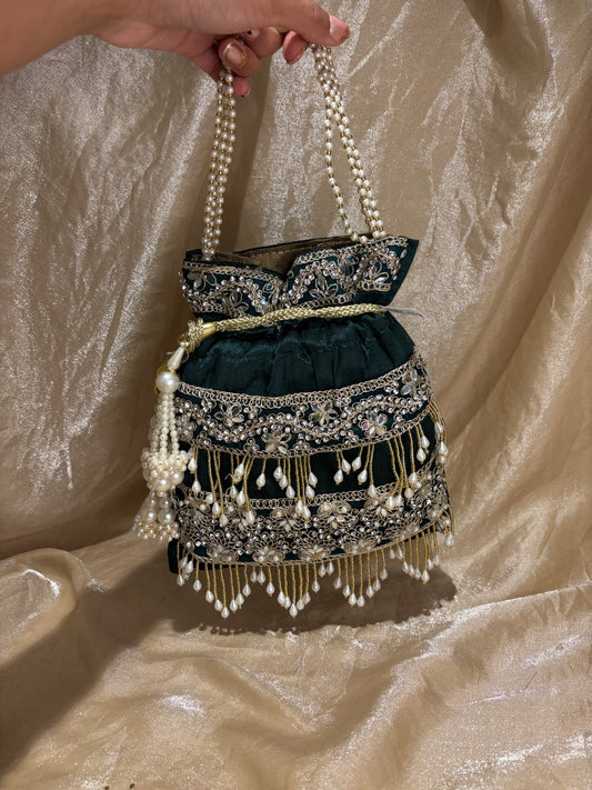 emerald green potli purse