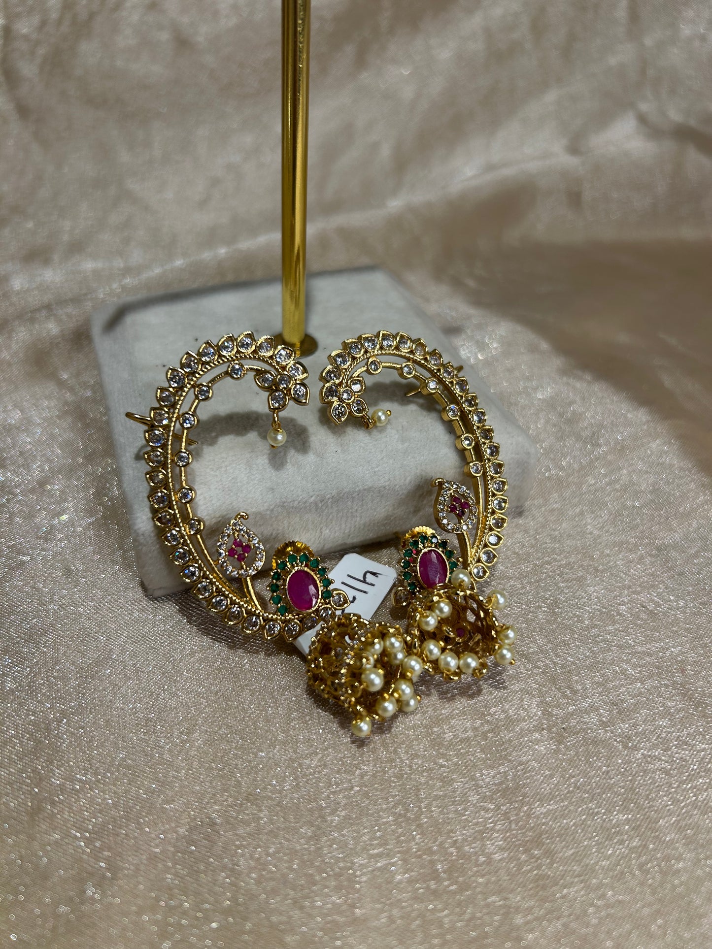 hot pink and emerald green ear cuff